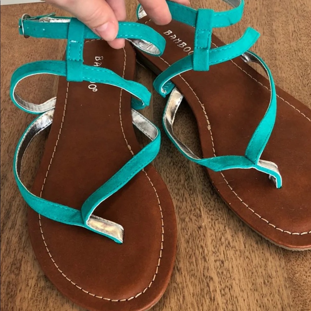 Turquoise bamboo gladiator sandals